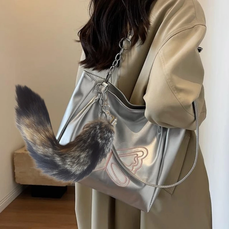 Lovely Racoon Tail Charm Keychain Sweet Furs Bag Pendant Car Keyring Decors