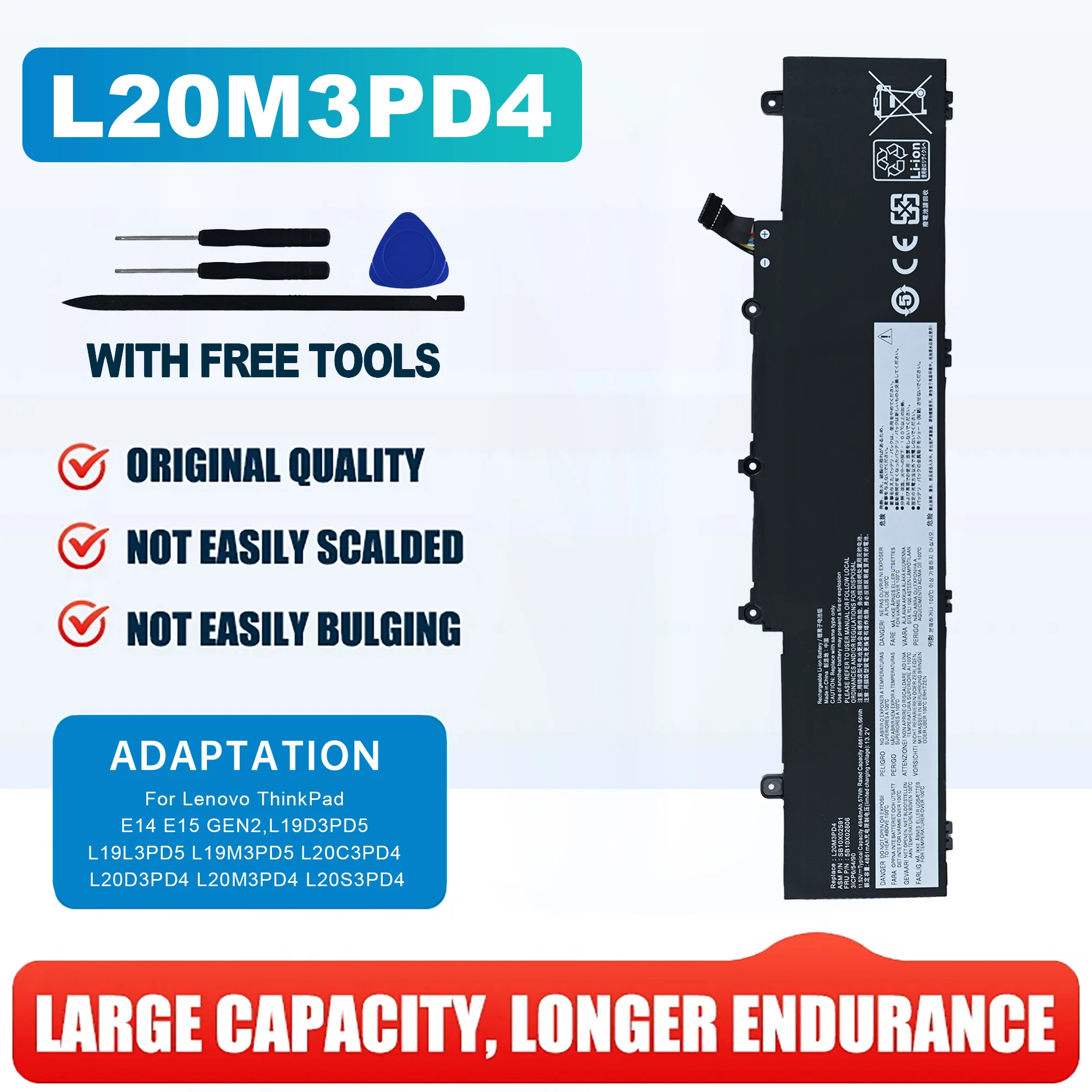 

Laptop Battery L19M3PD5 45/57 WH For Thinkpad E14 E15 Gen 2 Gen 3 L19C3PD5 ​L19M3PD5 ​L19L3PD5 ​L20D3PD4 L20M3PD4 ​L20C3P