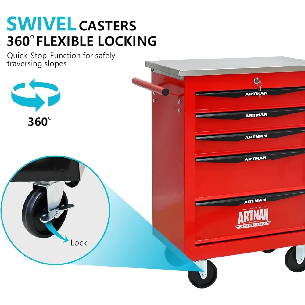 Schubladen, rollender Werkzeugkasten auf Rädern, multifunktionaler Werkzeugtruhe mit Schloss, Schubladen rollender Werkzeugwagen, Trolley-Organizer