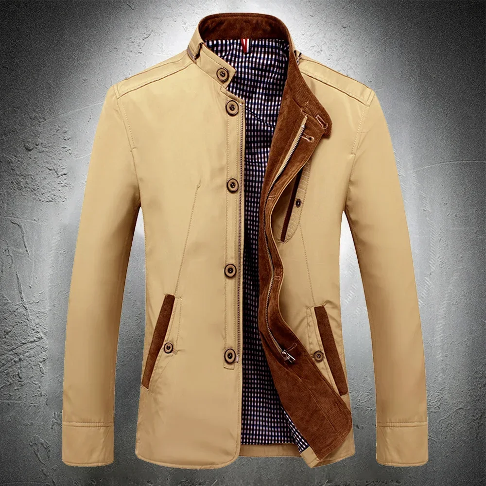 Men's Fashion Clothing Suit Jacket Polyester 2024 Men Blazer Casual Spring and Autumn Business Casual Coat Stand Collar Outwear