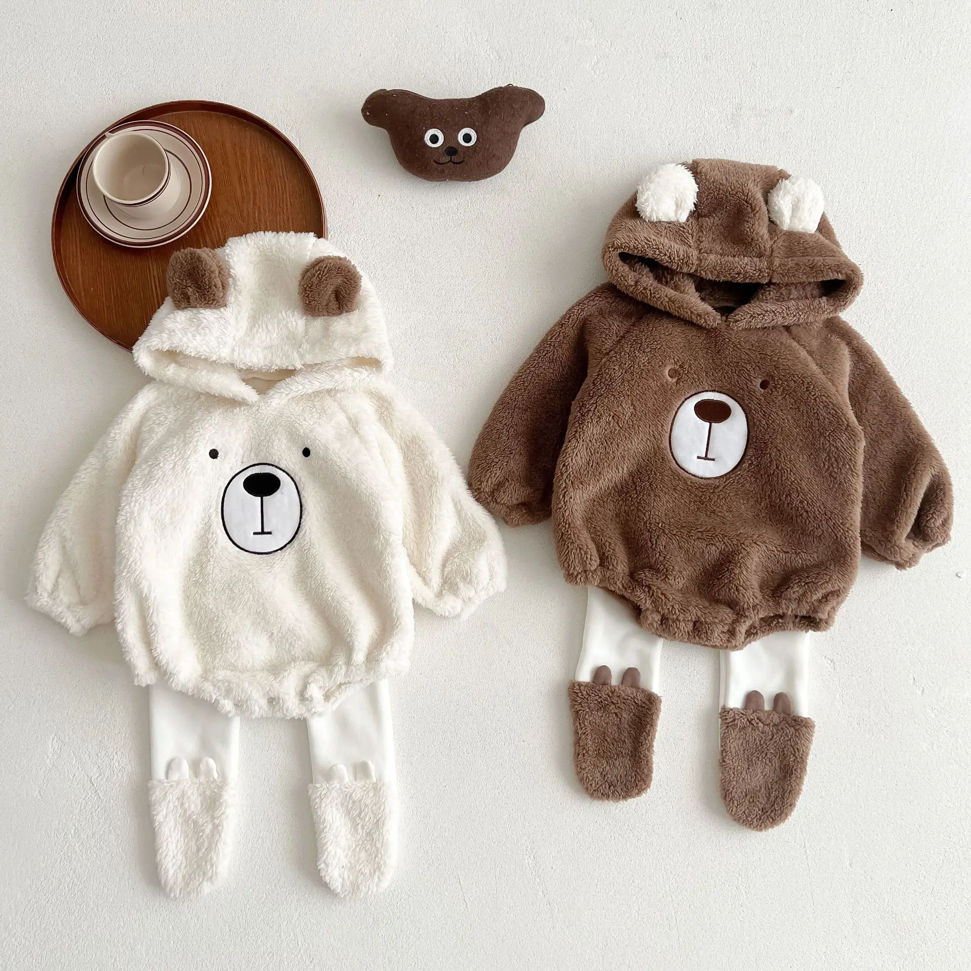 Winter Baby Strampler Strumpfhosen 2PCS Nette Bär Baby Winter Kleidung Fleece Warme Kinder Outfit Set Kleinkind Overalls Hosen Anzug