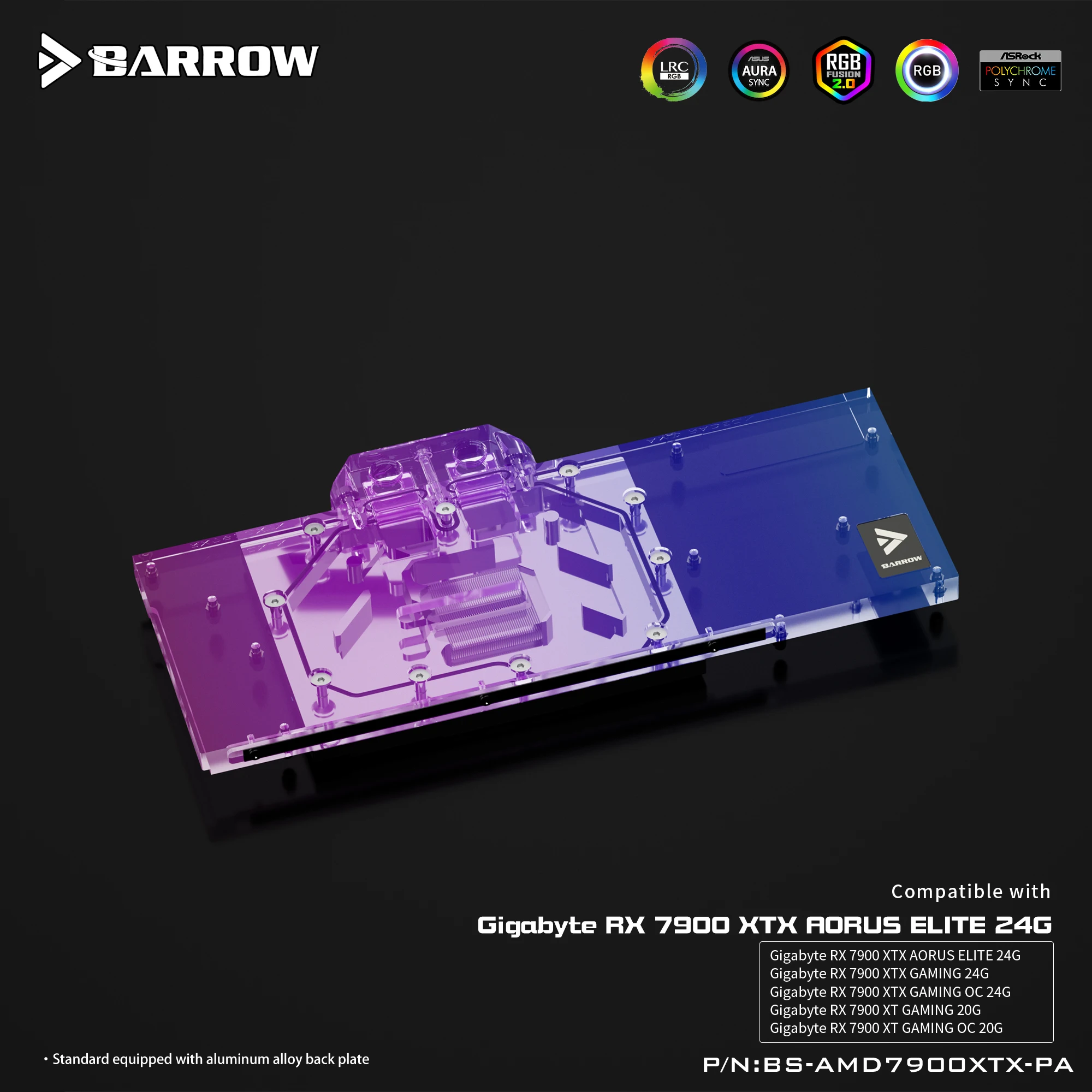 

Barrow CPU Liquid Cooling Water Block For Gigabyte AORUS Radeon RX 7900 XTX/XT GPU Sink Copper Base Acrylic Top BS-AMD7900XTX-PA