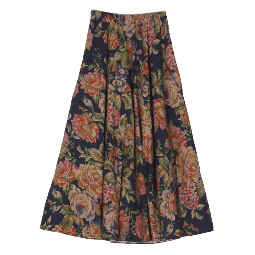 Muslim 2024 Summer Skirt Women High Waist Flower Print A Line Arab Casual Morocco Ramadan Dubai Saudi Ladies Sweet Long Skirts