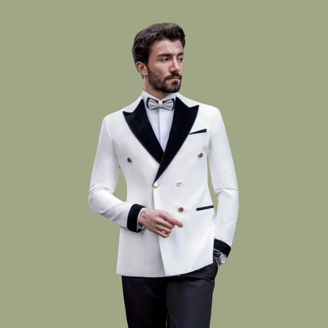 

Мужской модный дизайн, двубортный мужской костюм, приталенный деловой пиджак для выпускного вечера, мужская куртка, брюки, мужская одежда, комплект из 2 предметов