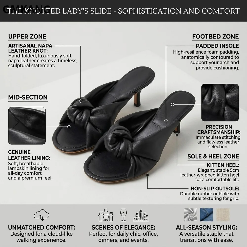 Knot Front Slide Sandals Women Open Toe Slip On Summer Casual Flat Beach Shoes Comfort Soft Sole Chunky Heel Espadrilles