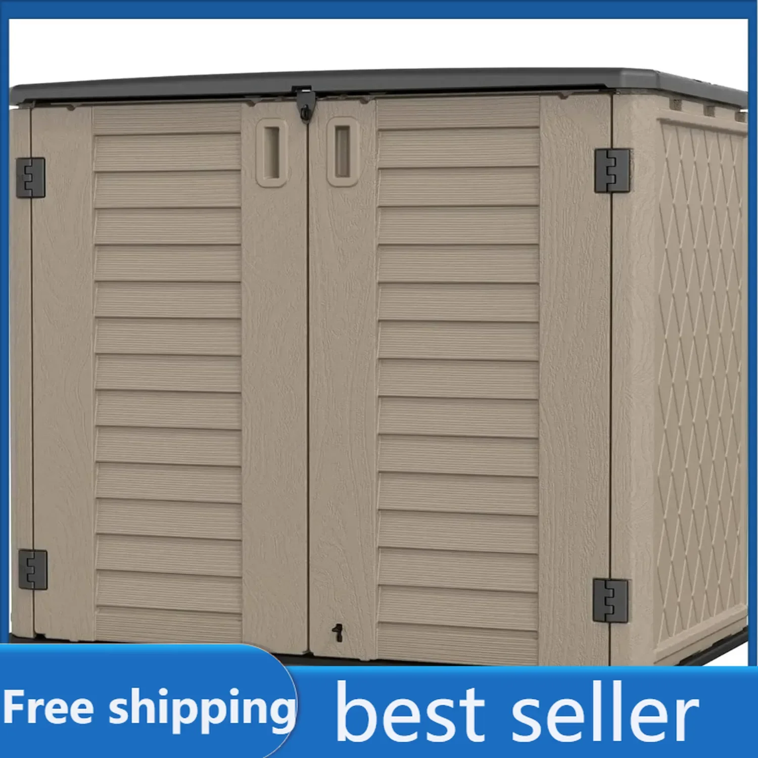 Outdoor Storage Shed - Horizontal Storage Cabinet Waterproof for Garden, Patio, Backyard, 26 Cubic Feet,Dark Brown