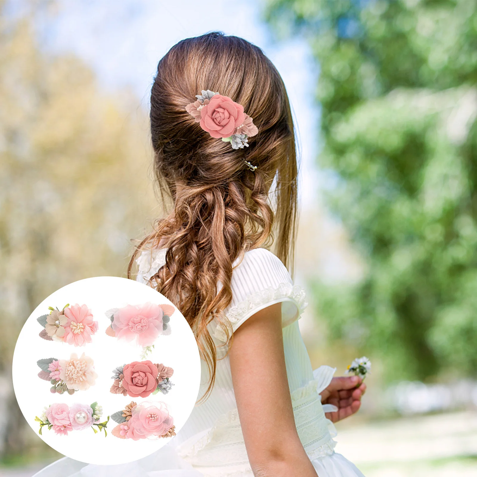 

6Pcs Floral Hair Barrettes Cute Flower Bows for Toddler Girls Everyday Wear Festival Baptism Photography Decor