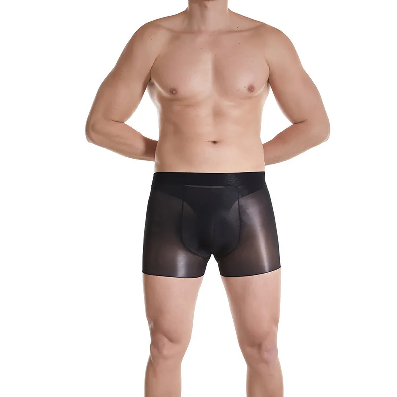 Men's Boxers Underwear U Shaped Pouch Panties Shorts Sexy Transparent Invisible Underpants Oil Shiny Sheer Elastic Trunks