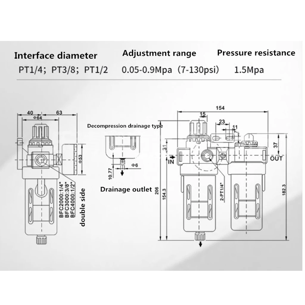 1/2 Inch Air Filter Regulator with Pressure Gauge Oil Water Separator for Pneumatic Tools Air Compressor Line 1/2 Inch Air Filter Regulator with Pressure Gauge Oil Water Separator for Pneumatic Tools Air Compressor Line