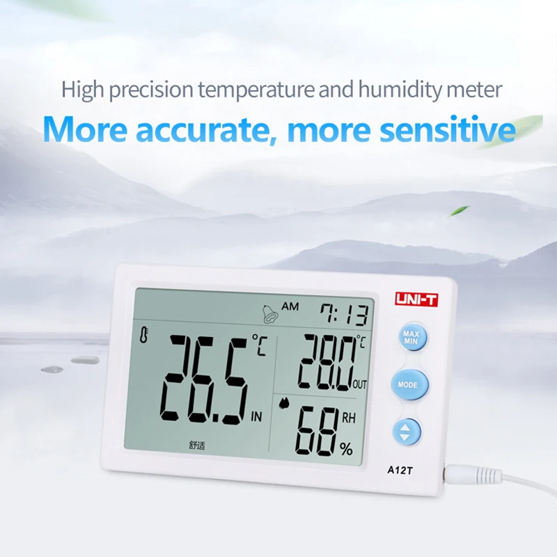 UNI-T A12T Digital LCD Thermometer Hygrometer Temperature Humidity Meter Alarm Clock Weather Station Indoor Outdoor Instrument