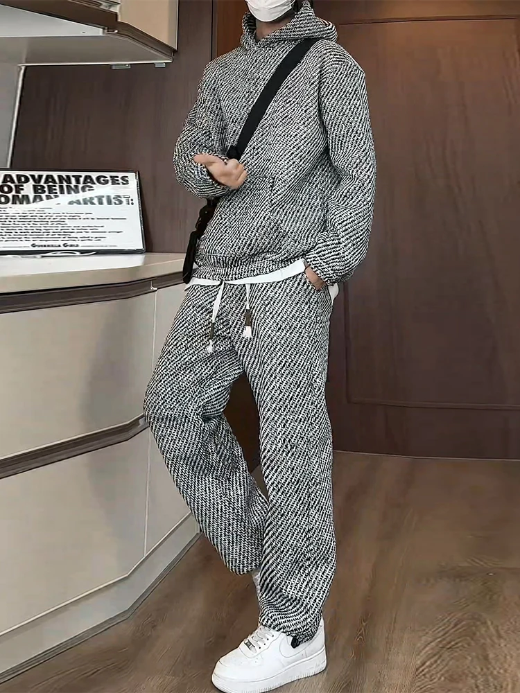 

Тяжелый комплект спортивных штанов с капюшоном для мужчин, весенне-осенняя повседневная спортивная одежда для подростков, длинное свековое волокно из полиэстера 259 юаней