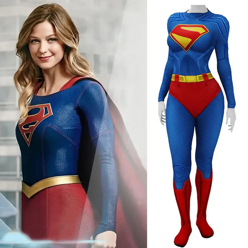 سوبر امرأة تأثيري سوبر فتاة زي كارا زور El Zentai ارتداءها خارقة دنة ملابس هالوين زي امرأة أنثى