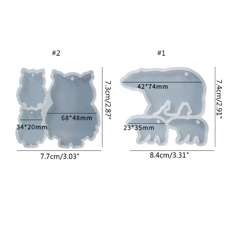 Adornos brillantes oso y búho, Molde resina Epoxy silicona, colgante llavero artesanal, joyería para regalo