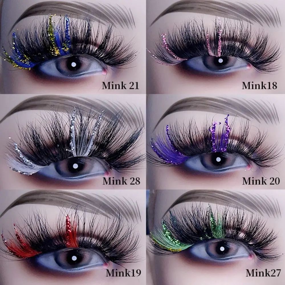 1 Pair Eye Extension Tools Natural Long Decorative Lashes Christmas False eyelashes Fluffy Sequins Colorful