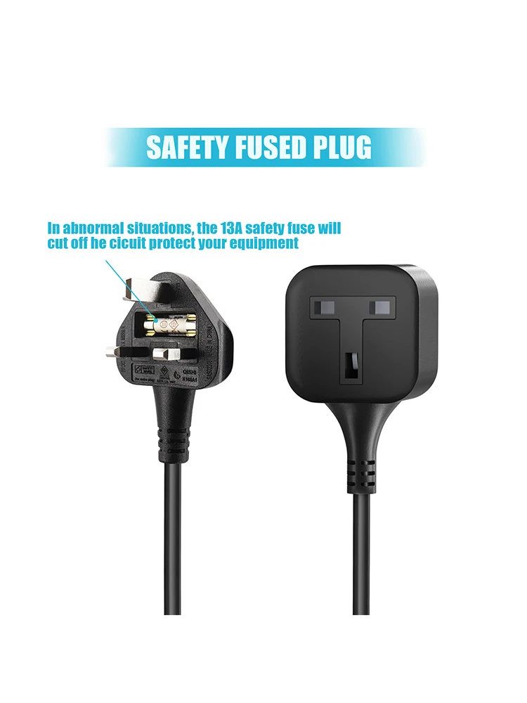 2Pcs 1 Way Extension Lead 1M,Sturdy and Fireproof Single Socket Extension,Travel Use Small Power Cord, British standard