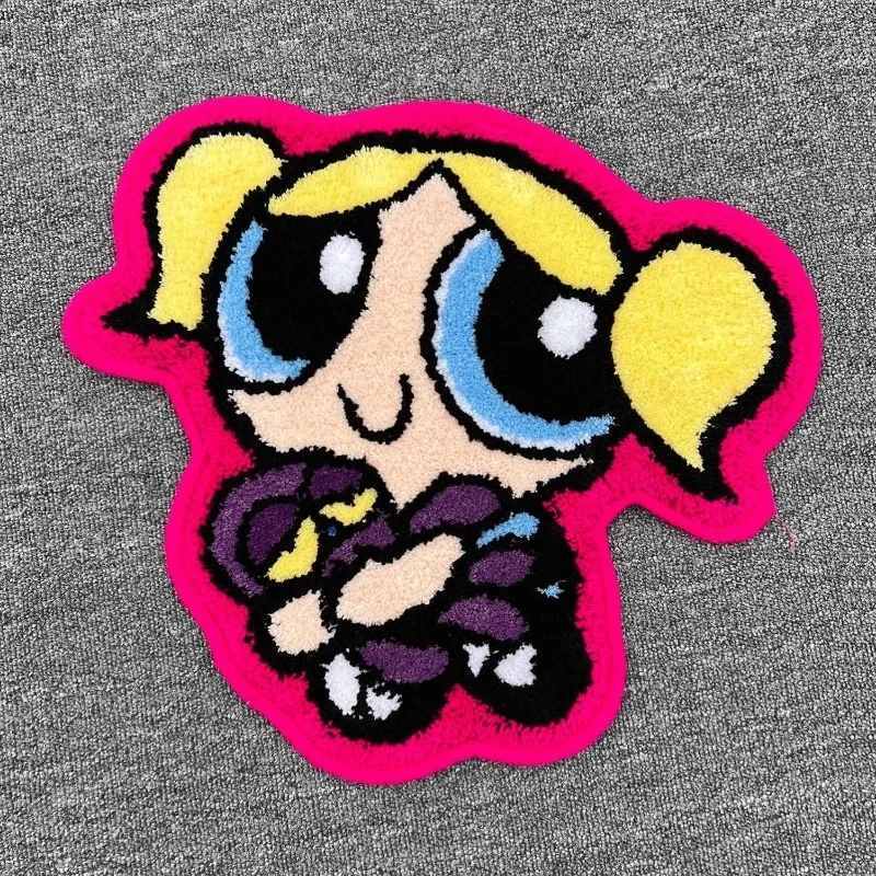 The Powerpuff Girls Car Seat Cushions with Cute Cartoon Character Prints Anime Accessories Plush Floor Mats Decorative Gifts