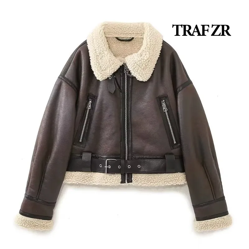 

TRAF ZR Snow Parka Solid Padded Coat with Sashes Elegant Luxury Women's Coat England Style Fur Parka Warm Woman Winter Coats