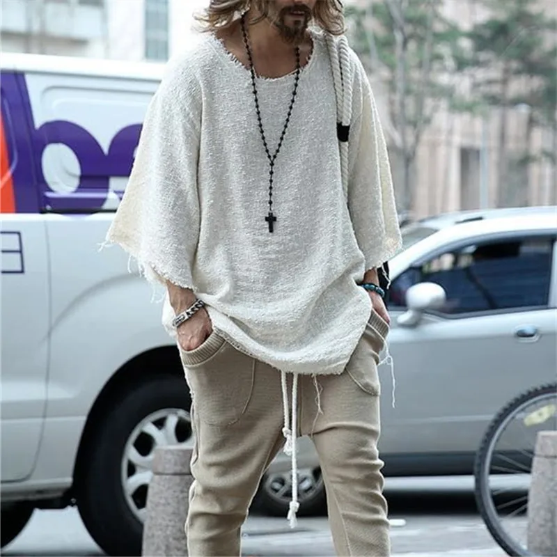 

European and American men's clothing 2025 long-sleeved solid color tops trendy loose T-shirts for men