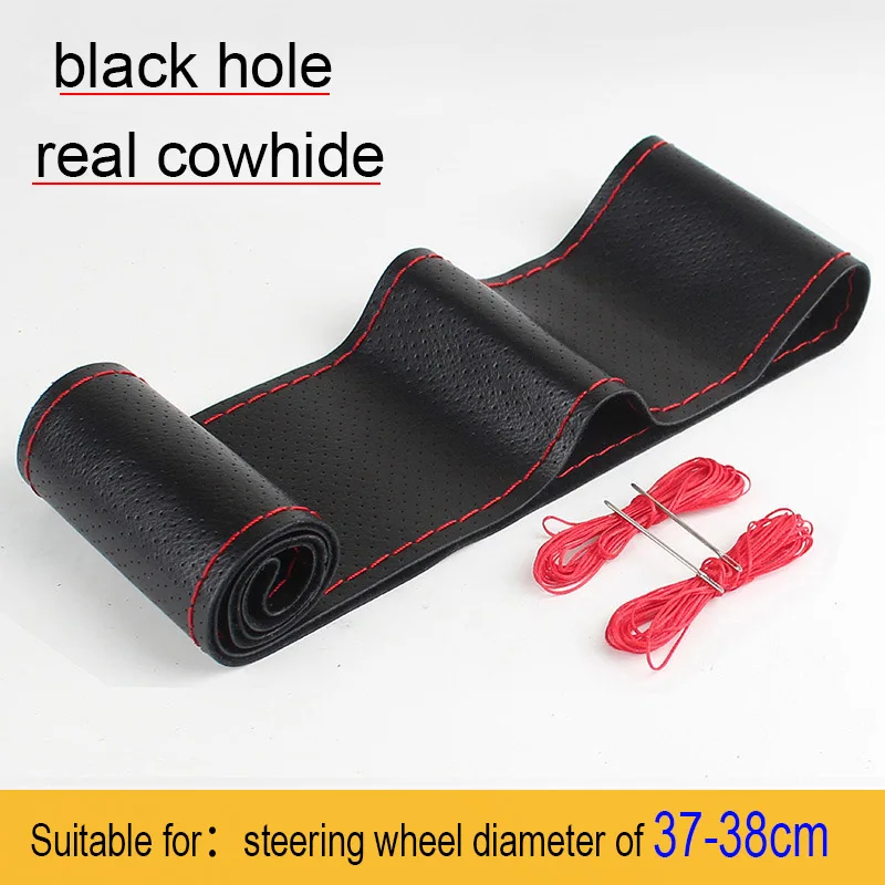 

Universal Genuine Leather Car Steering Wheel Cover Extra Large 37-38cm 15Inch Soft Non-slip Hand-stitched Car Interior Accessory