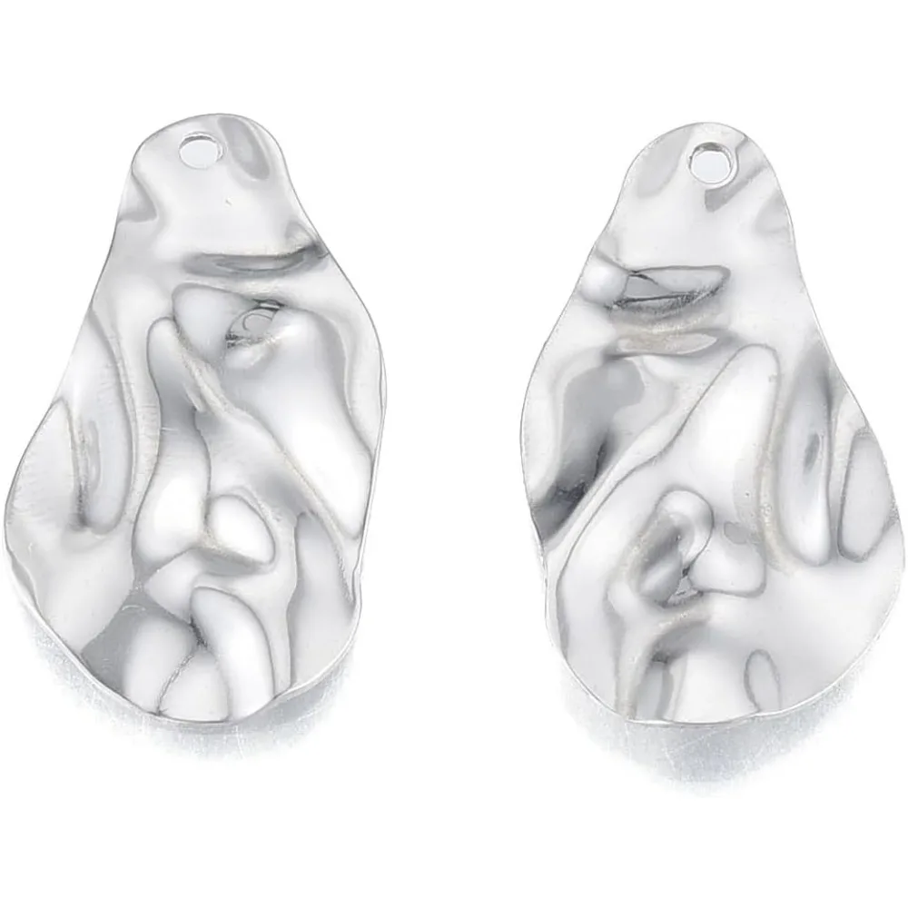 20 pezzi 201 pepite in acciaio inossidabile ciondoli testurizzati 30x17x1mm ciondoli irregolari in metallo con foro da 1,6 mm colore acciaio inossidabile ideale