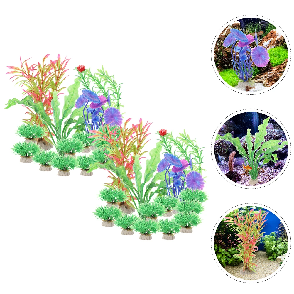 

28Pcs Aquarium Decoration Set Faux Water Plants for Fish Tank Aquatic Landscape Prop Realistic Plastic Plant Decor for Aquarium