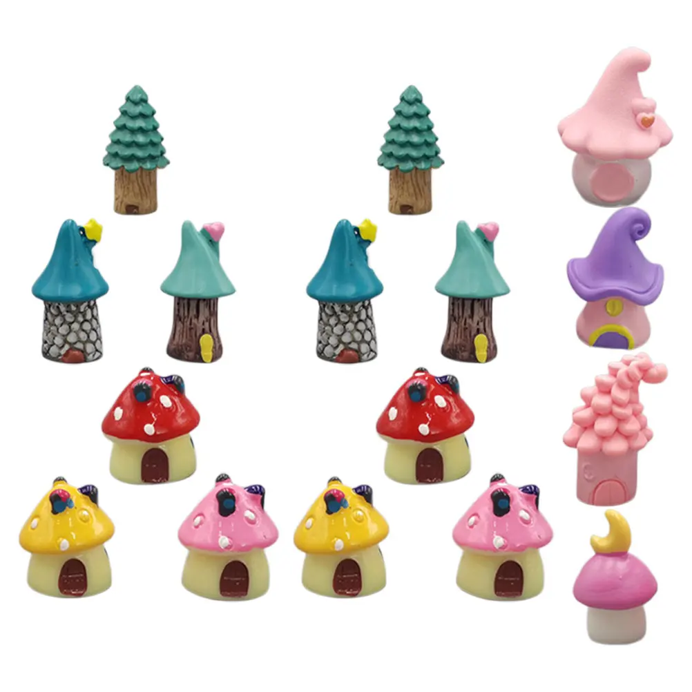16 pezzi mini funghi casa statua fata kit figurine in vetro miniature in miniatura in resina