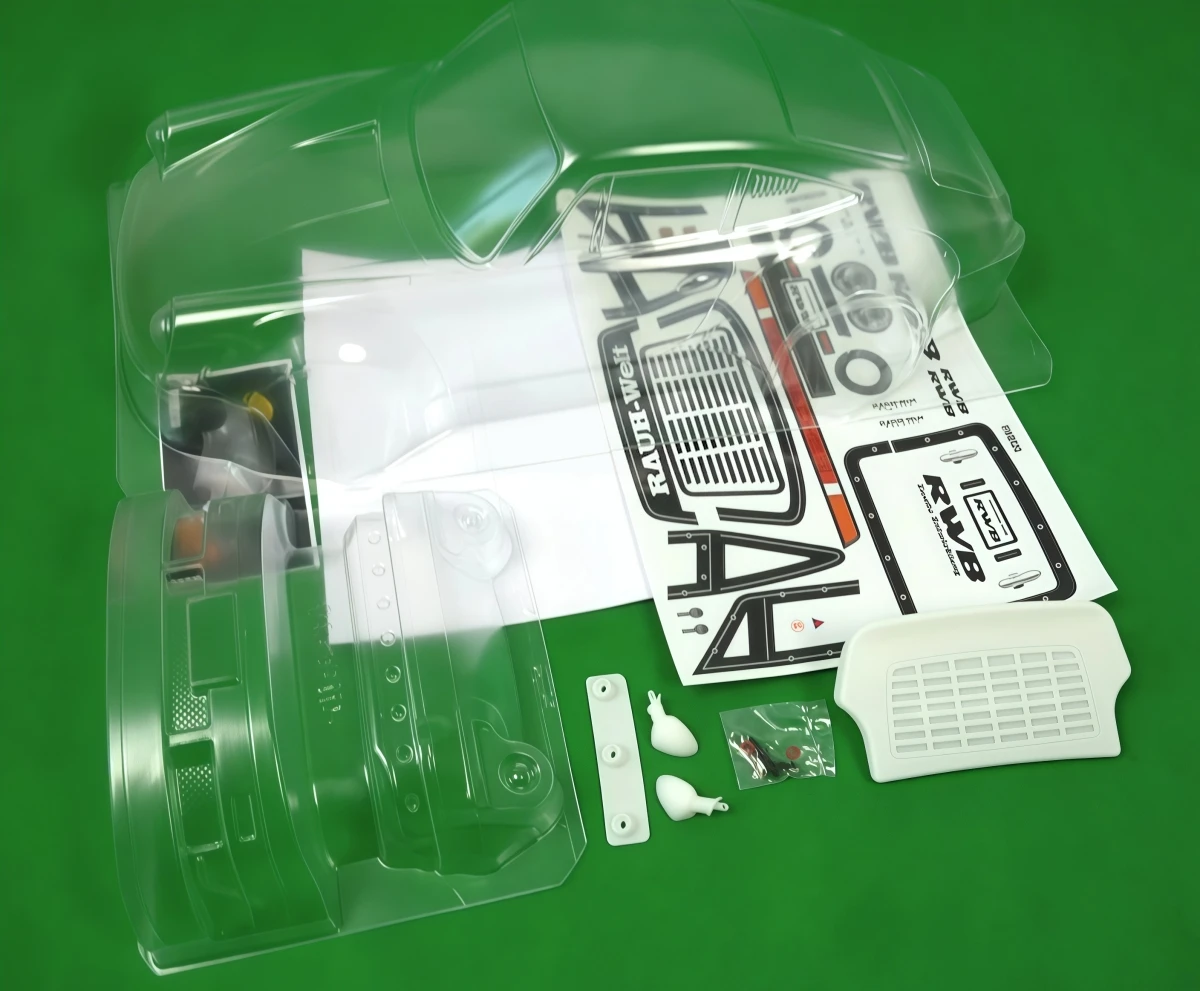 Team C 1/10 RWB930 Clear PC Drift Body Shell 200mm Width W/ Light Buckets & Decals For RC Drift Car