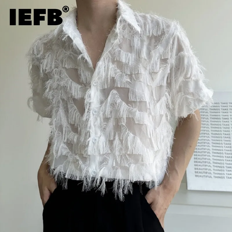 

IEFB Personality Summer Men's Shirt Three-dimensional Tassel Thin Lapel Short Sleeve Male Tops New Stylish Casual 2024 9C6357