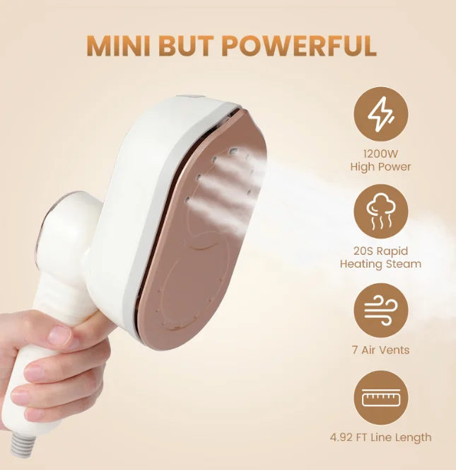 Portable Mini Steam Iron High Power Handheld Fabric Care Equipment with Multi Temperature Adjustment And Rotatable Limescale Rem