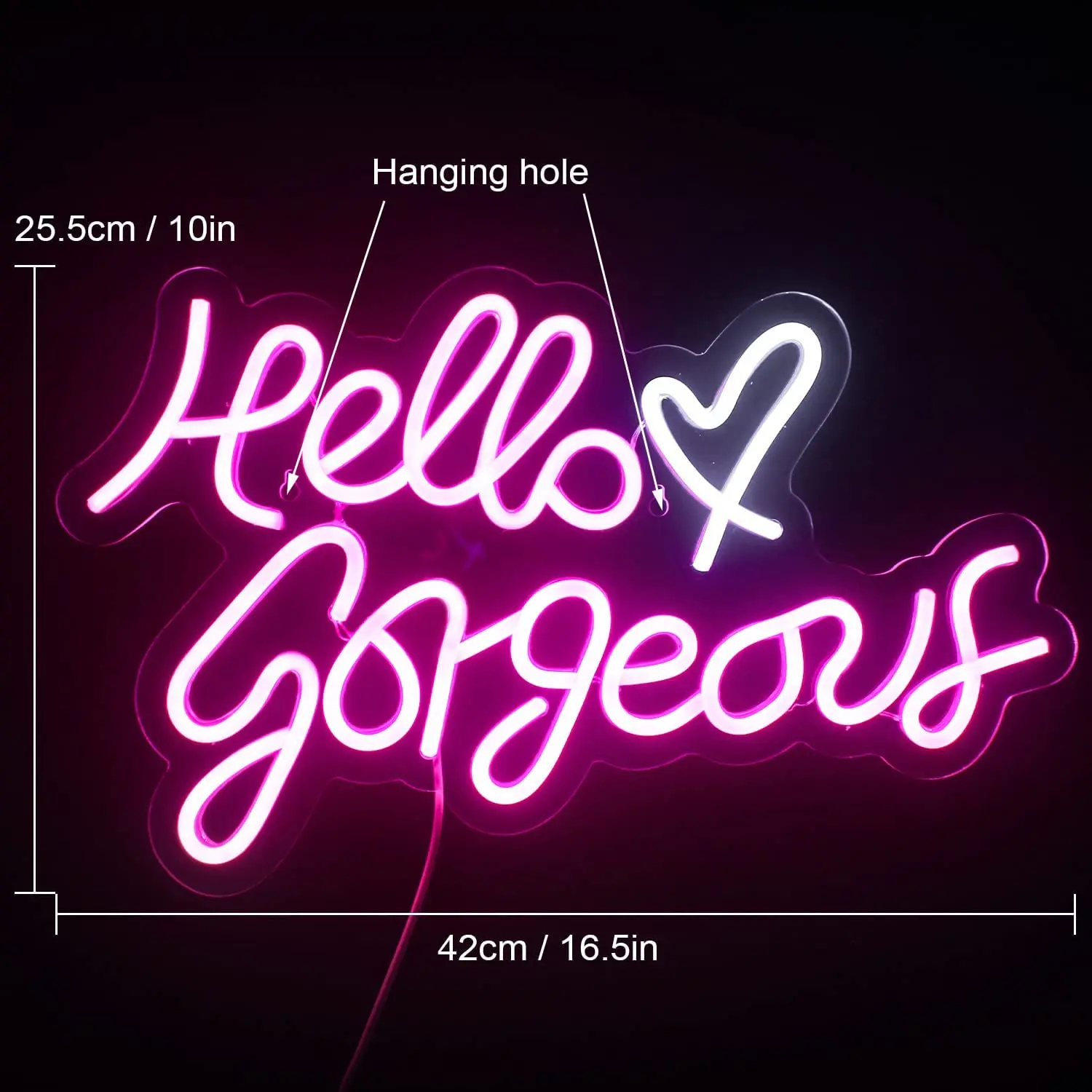 Hello Gorgeous Neon Sign LED Room Wall Decor, USB 62, Acrylique avec interrupteur, Kids Room, Party Bar, Club Decor