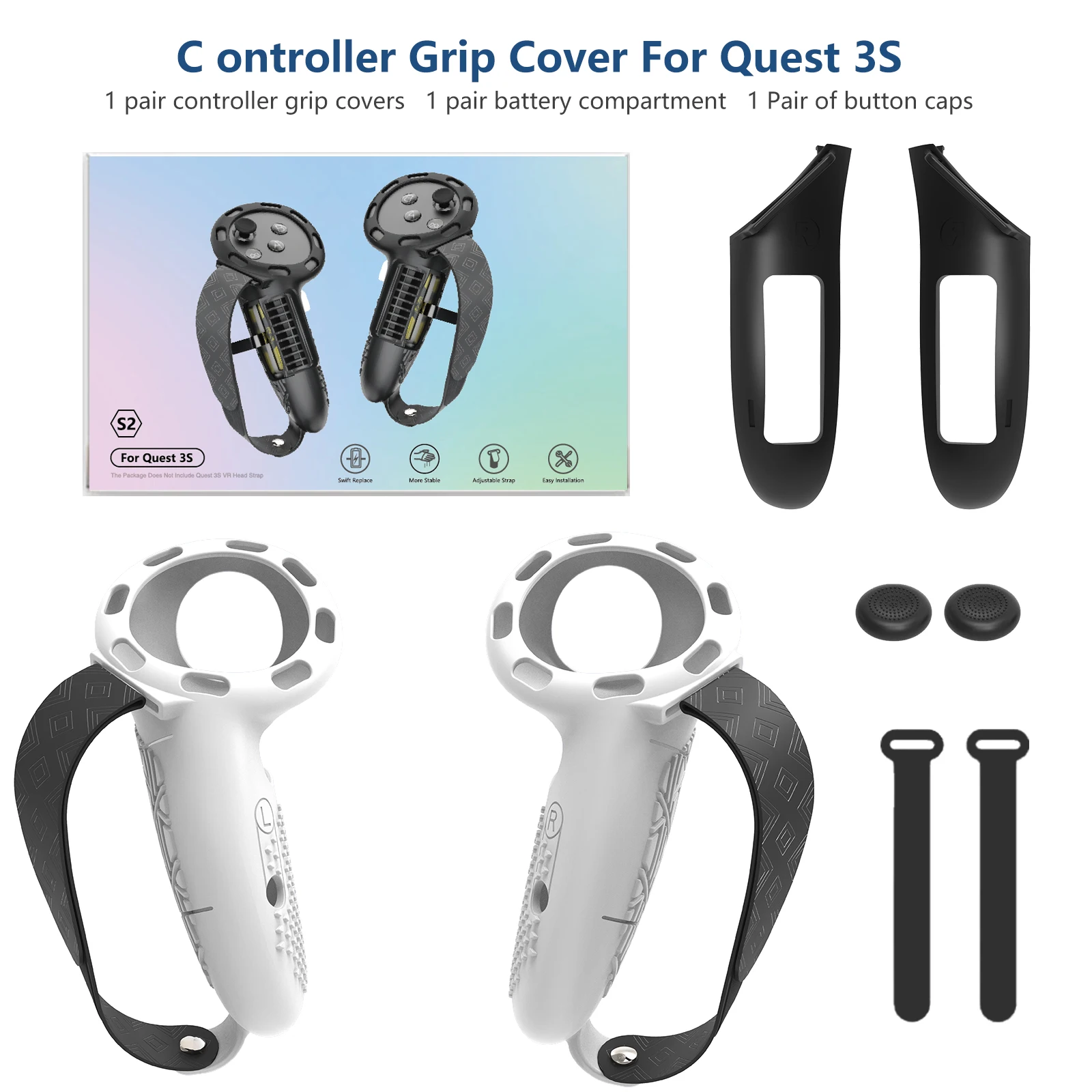 

JYMEGOVR For Meta Quest 3s/Quest3 removable battery cover controller Extended handle protective case VR accessory