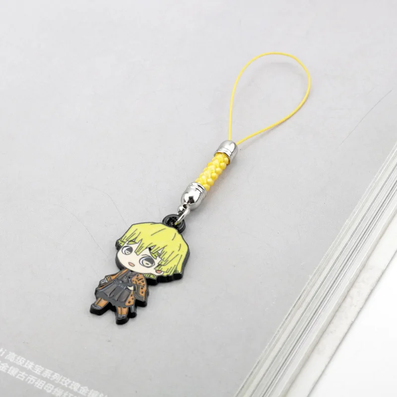 Hot Sales 1 Piece High Quality Metal Anime Demon Slayer Mobile Phone Charm Cartoon Keychains Lanyard Bag Decoration Strap