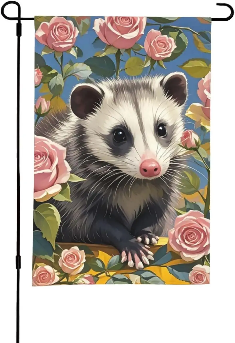 Garden Flag 12x18 Inch Double Sided Welcome Flags Opossum and Roses Flag Holiday Yard Flag Winter Garden Flag Garden Yard Flag O