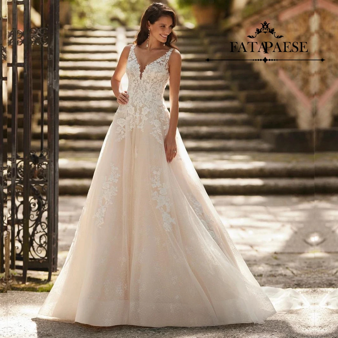 FATAPAESE Elegant Wedding Dress Sleeveless Sparking Flower Appqulies Mutil-layers Skirt  Long Tail Train Mermaid Skirt Clothes