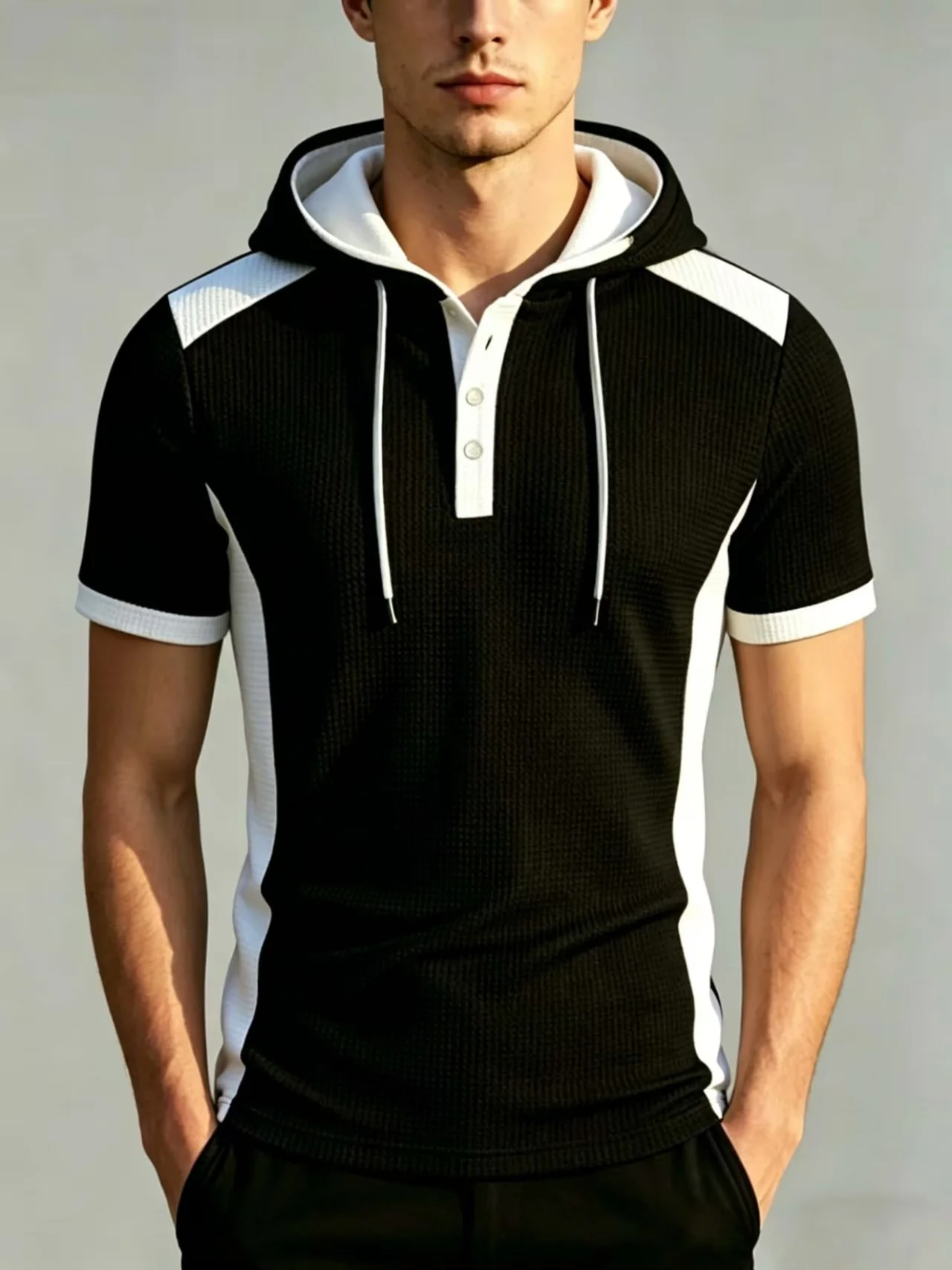 2026 Summer New Sports Fashion Casual Men's Short Sleeved T-Shirt Men's Trendy Brand High-End Hooded Top Short Sleeved Shirt