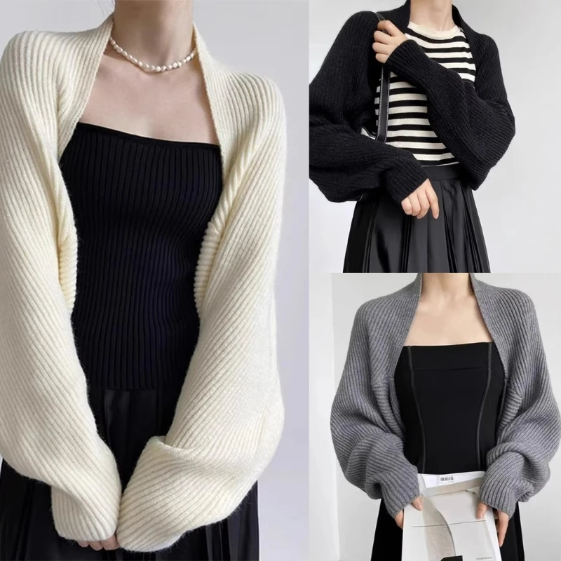 Long Sleeve Open Front Cardigan Sweater Boleros Jackets Women's Cropped Shrugs