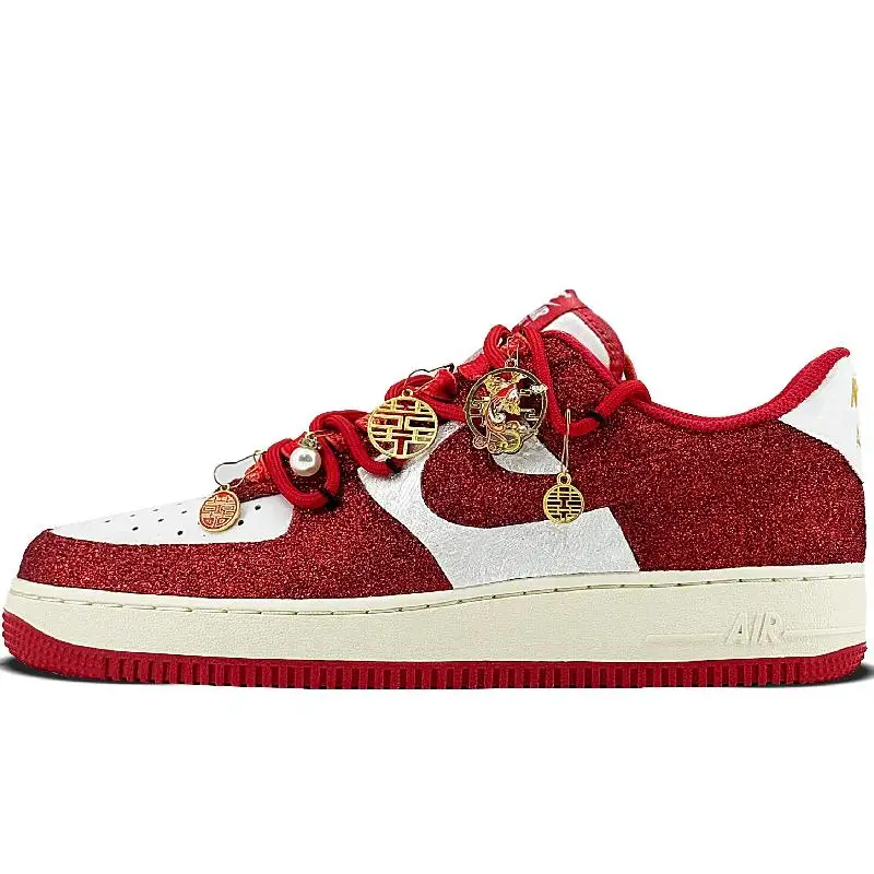 【Customize】Nike Air Force 1 Skateboarding Shoes Unisex Low-top Red/white Sneakers shoes FN7439-133