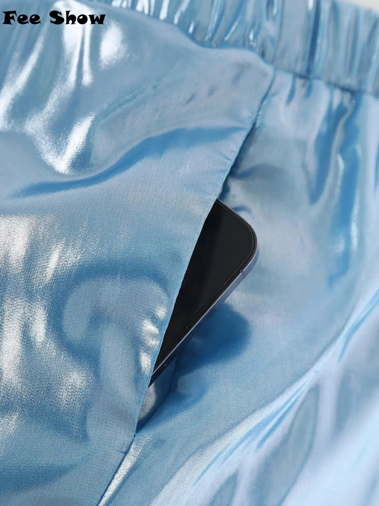 

Mens Shiny Boxer Shorts Elastic Waistband Side Pockets Loose Beach Shorts Glossy Casual Bottoms Loungewear