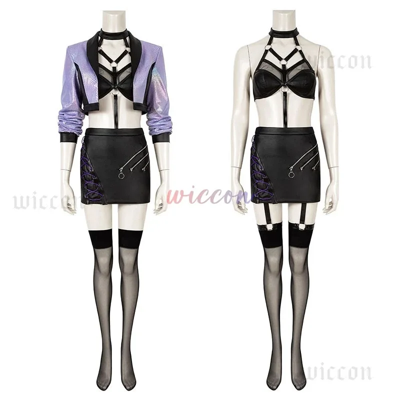 2025 22 게임 LOL S10 코스프레 여성 섹시 KDA 올아웃 이블린 의상 할로윈 브라 스커트 풀세트