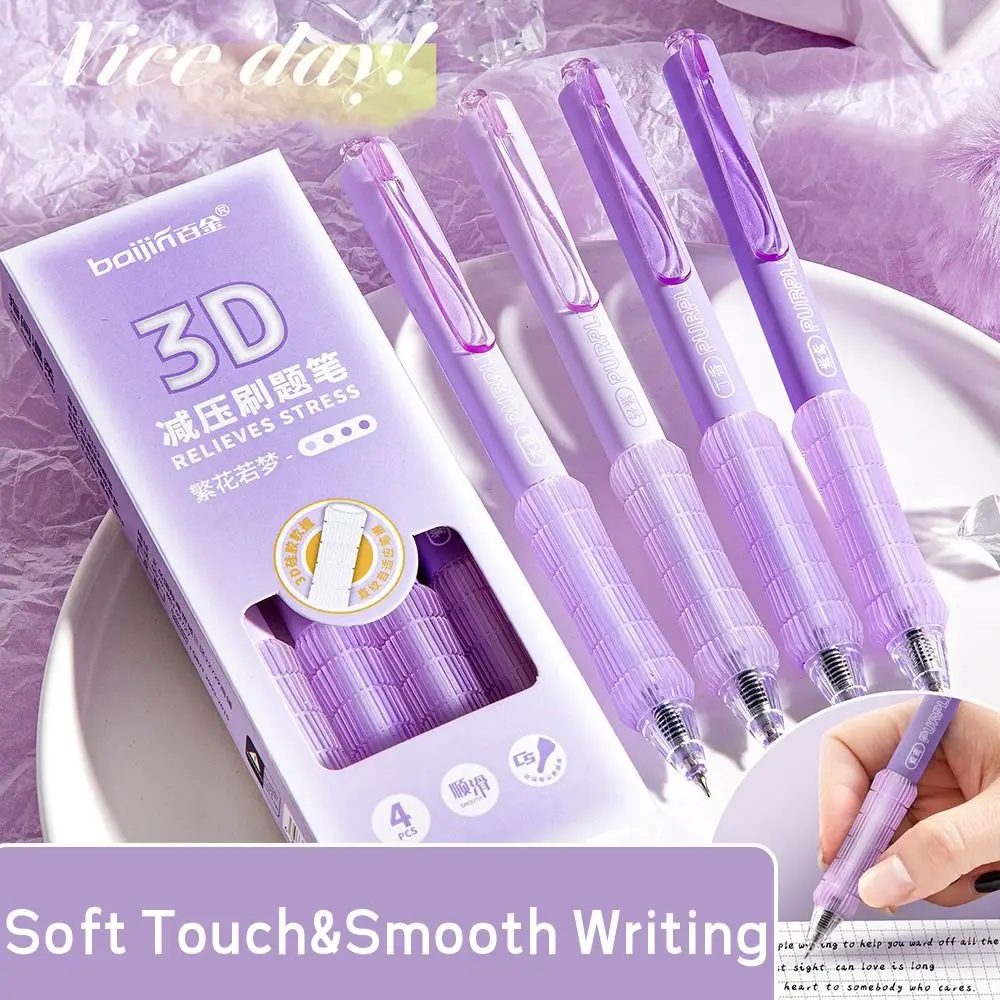 4PCS/Set Simple Soft Grip Ballpoint Pen CS Tip Quick Drying Gel Pen 0.5mm Black Ink Press Type Neutral Pen Students