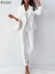 Elegant OL Blazer Suits 2PCS Casual Matching Sets 2024 ZANZEA Women Solid Pants Sets Fashion Tracksuit Work Outifits