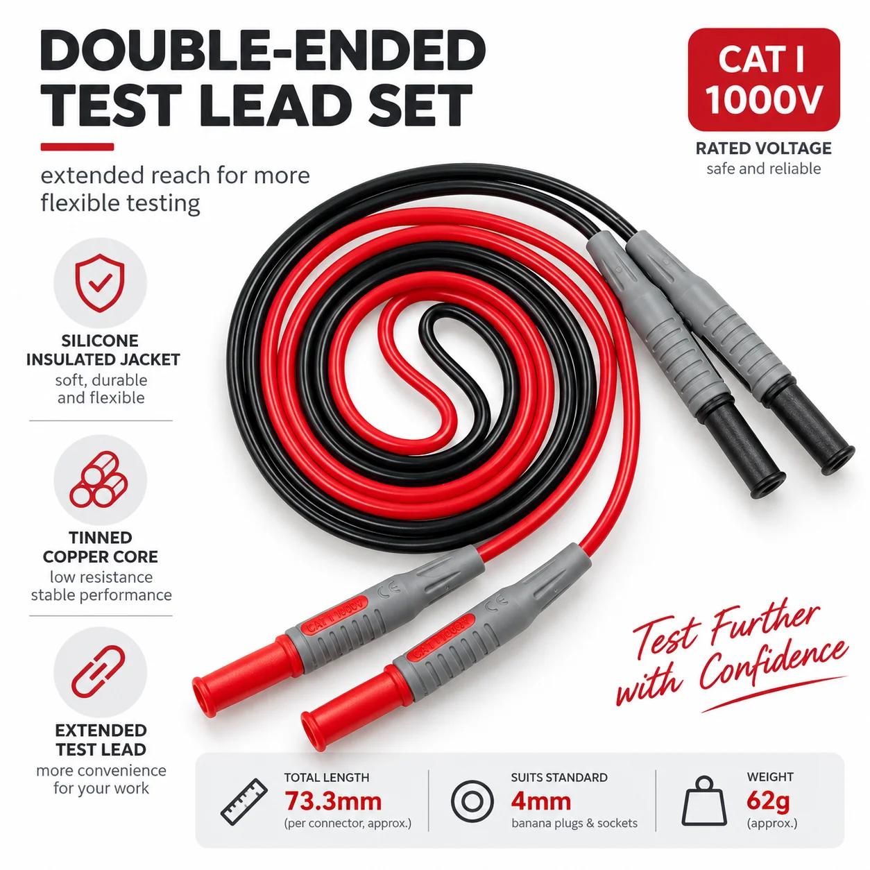 4mm 1000V 10A Banana Silicone for Multimeter Test Leads Probes Checker Cables Injection Angle to Straight Peeler Wire Battery