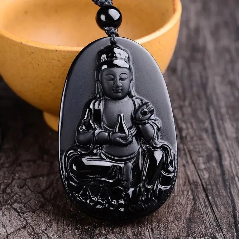 Obsidian Guanyin Pendant, Precious Vase Guanyin Pendant, Men's Version of Shousui Shousui Ethnic Style Jewelry