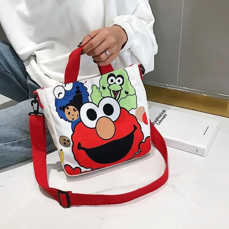 Sesame Street ELMO COOKIE MONSTER creative cartoon one-shoulder cross-body canvas cute printed zipper versatile small square bag