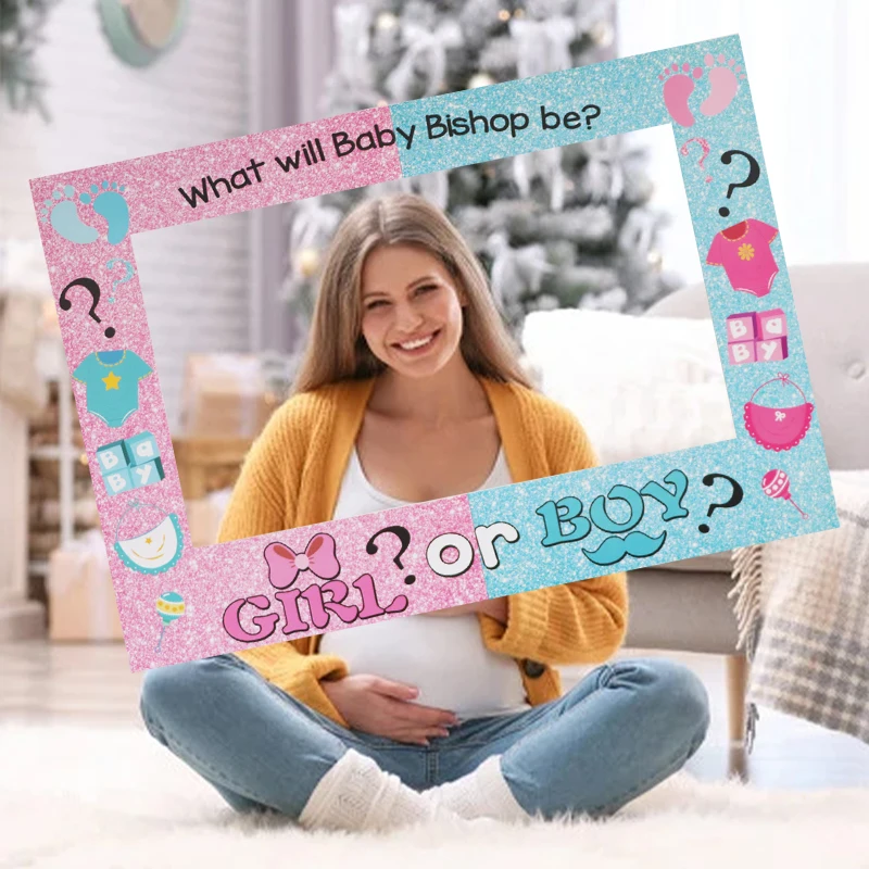 1 Stück 48x68cm Junge oder Mädchen Geschlechtsoffenbarung Papierrahmen Fotobox Requisiten Maske Fotokabine Babyparty Alles Gute zum Geburtstag Party Dekoration