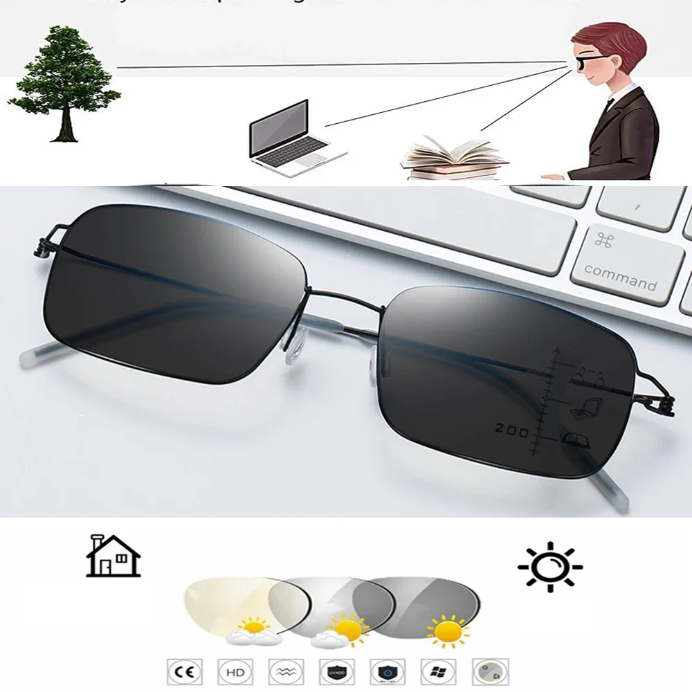 

Clara Vida Only 18G Slim Manual Art Rectangular Men Women Progressive Photochromic Reading Glasses +1 +1.5 +2 +2.5 +3 +3.5 +4