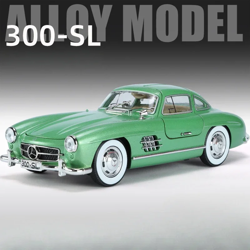 Simulation 1/24 Benzs 300SL Vintage Classic Car Model With Sound Light Children Diecast Toy Vehicle Boy Gift Collective Voiture