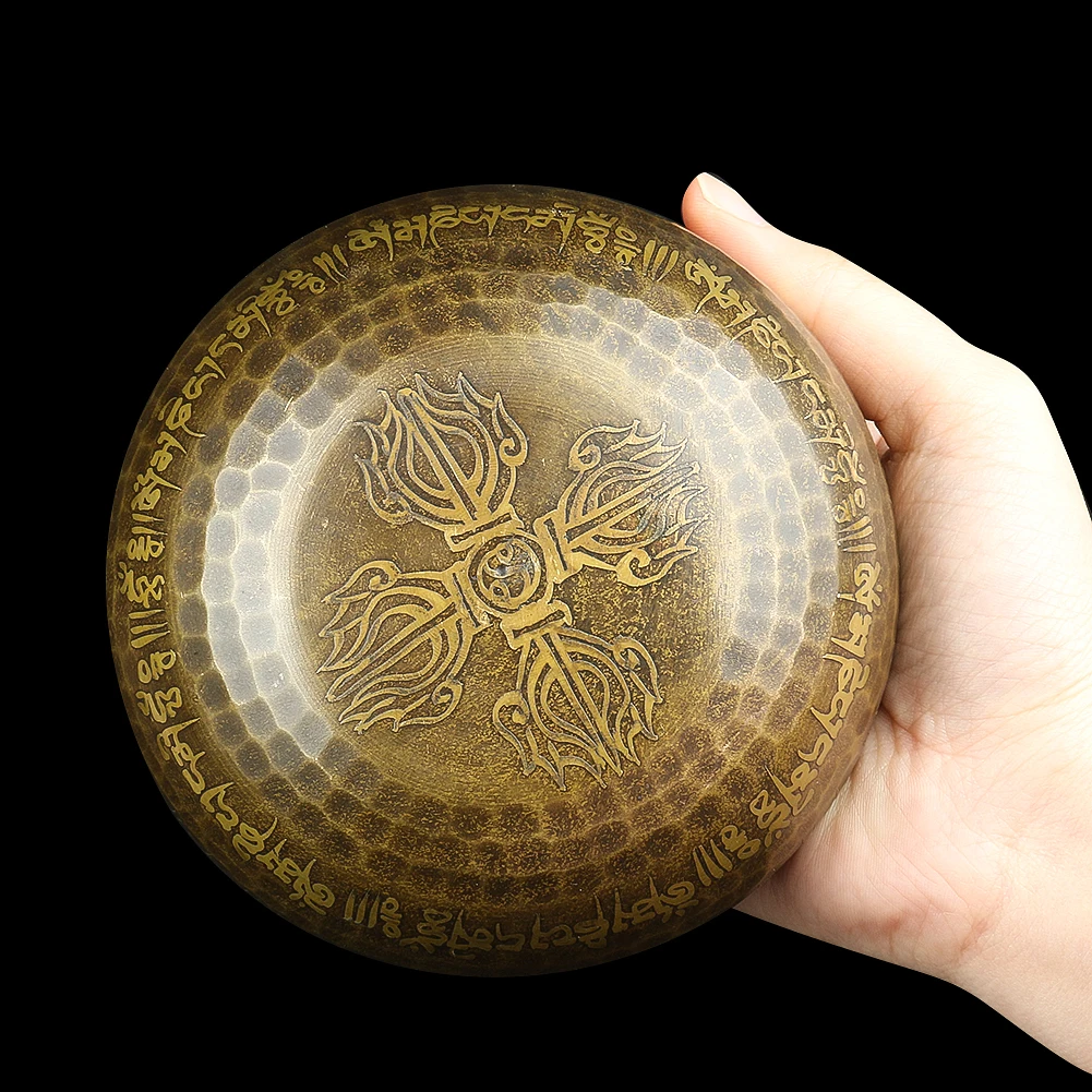 1PC Nepal Pure Copper Strip-grain Singing Bowl with Wooden Stick Yoga Meditation Scripture Buddha Sound Bowl Home Decor Ornament