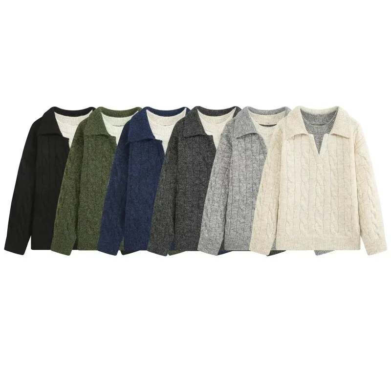 2026 Autumn New Women S Comfortable Long Sleeve Knitted Polo Sweater Top Casual Elegant Vacation Style Multi Color Date Outfit