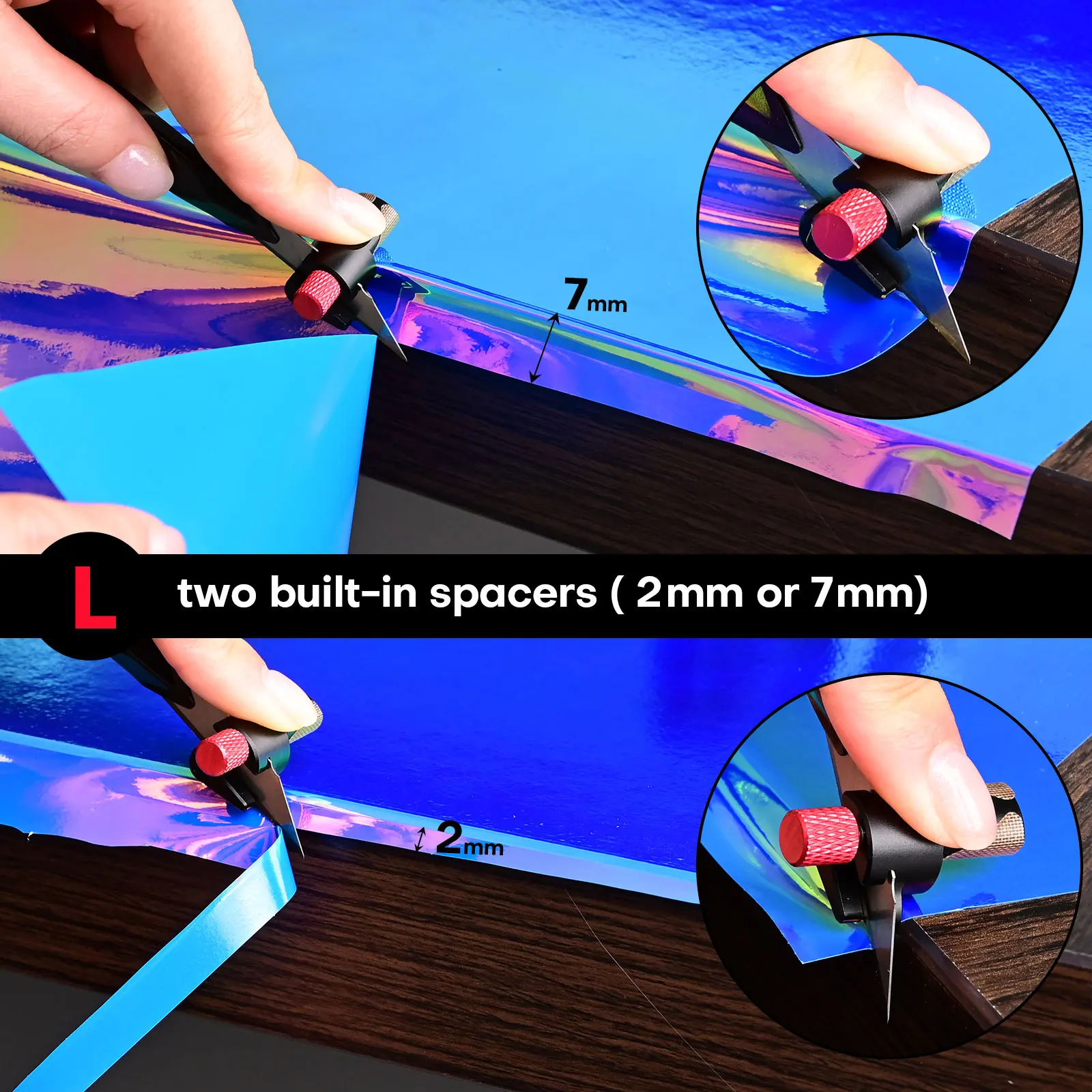 FOSHIO Vinyl Cutting Guides 2mm/7mm Spacer Blade-Locked Accurate Edge Trimming Tools For Car Film Wrapping Window Tint Install